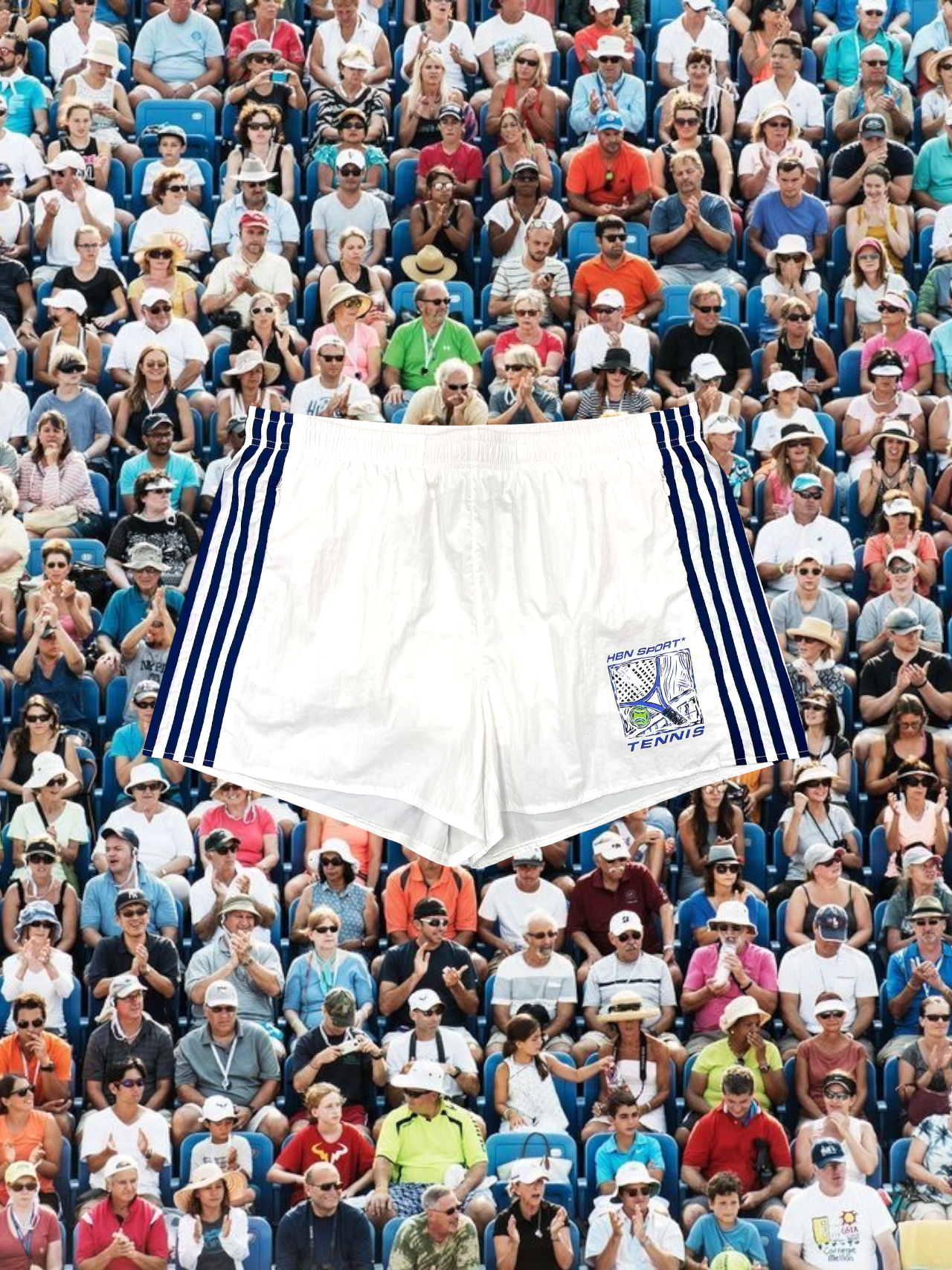 HBN Sport* Tennis Academy Nylon Shorts (white & Navy Blue)