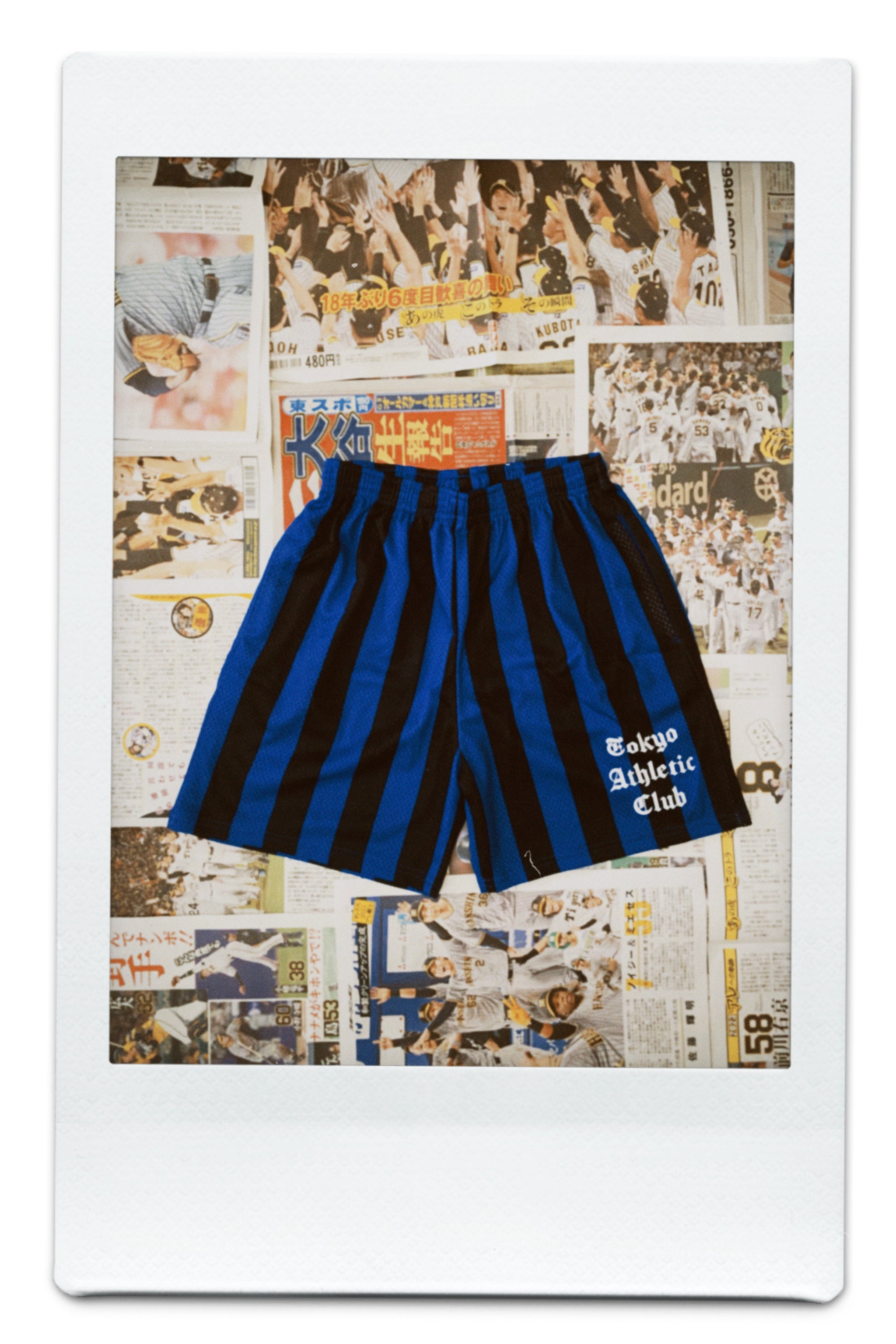 Broad stripe mesh shorts (Black & Blue)