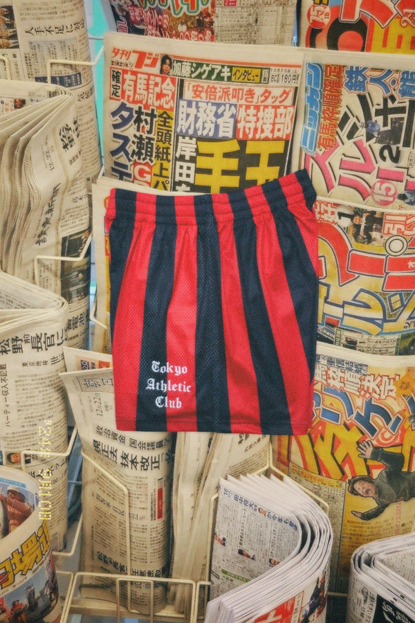 Broad Stripe Mesh Shorts (Black & Red)