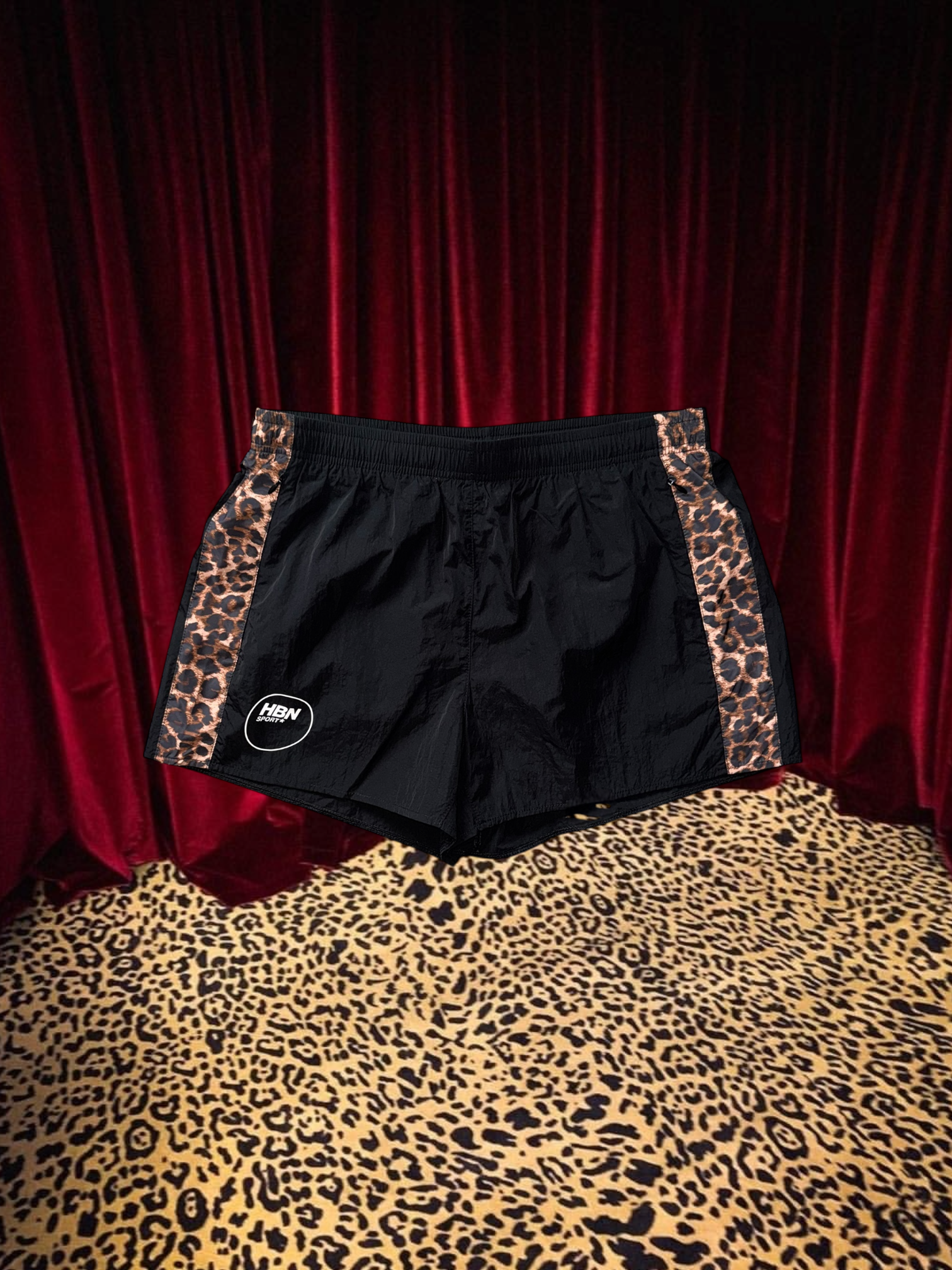 *PRE ORDER* HBN Sport* Black Nylon Leopard stripe shorts