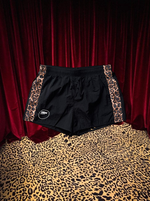 *PRE ORDER* HBN Sport* Black Nylon Leopard stripe shorts