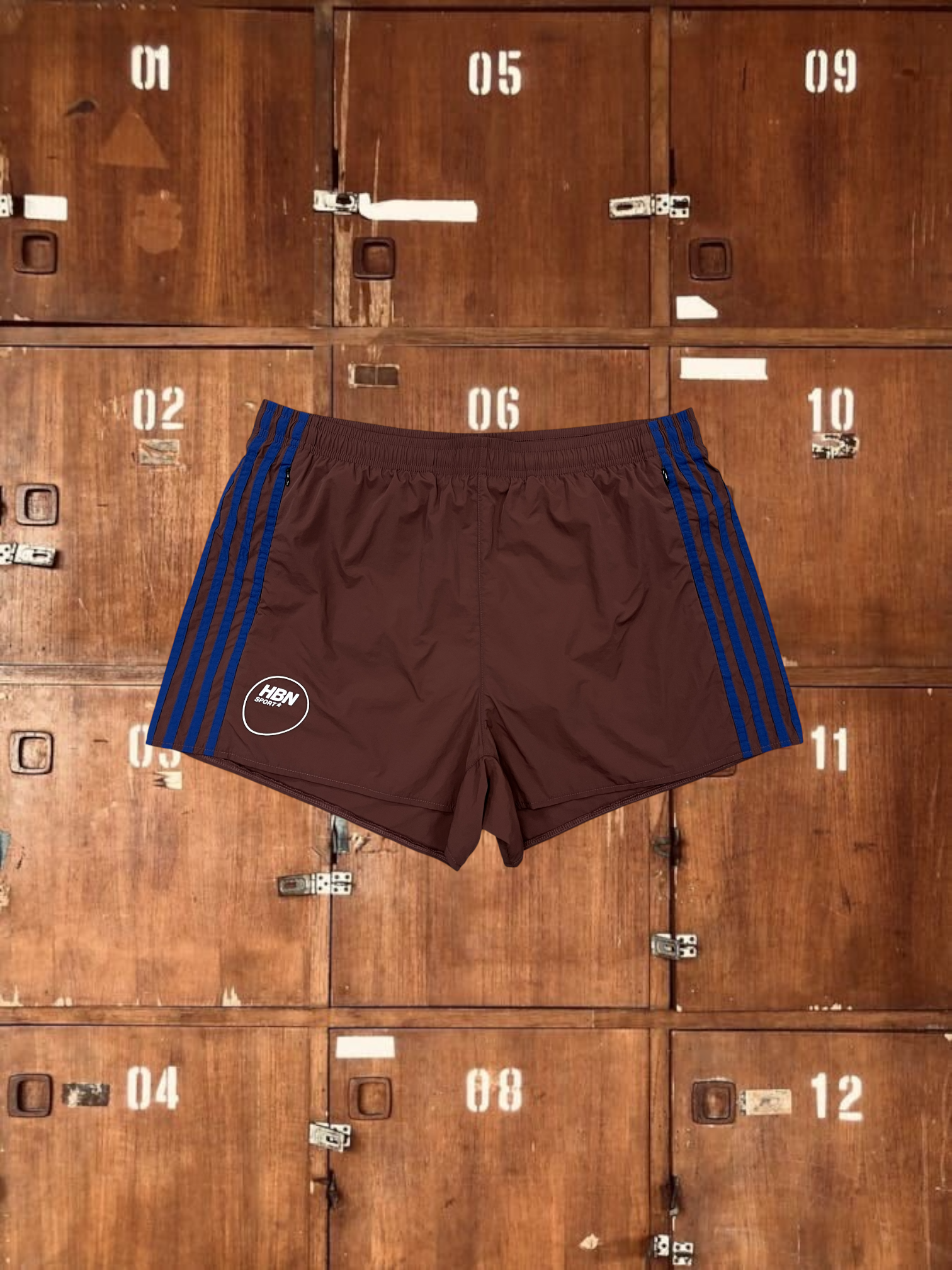 Walnut track shorts (brown & Royal blue)