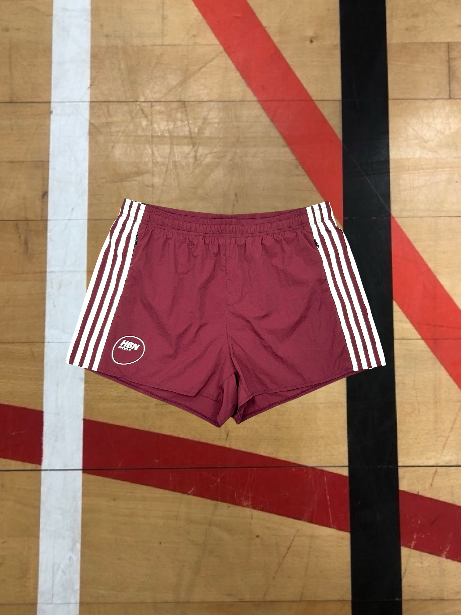 HBN Sport* Nylon Gym Shorts (Maroon & White)