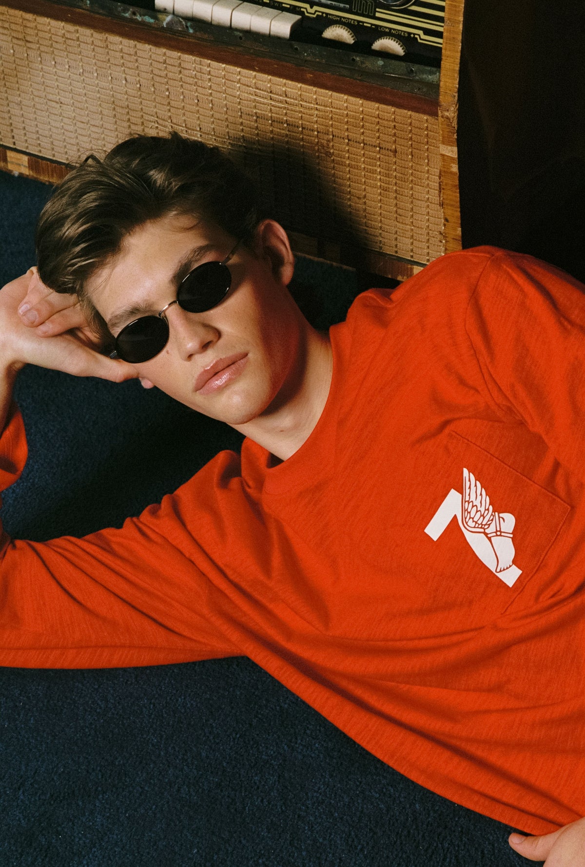 Winged foot slub cotton long sleeve tee (red)