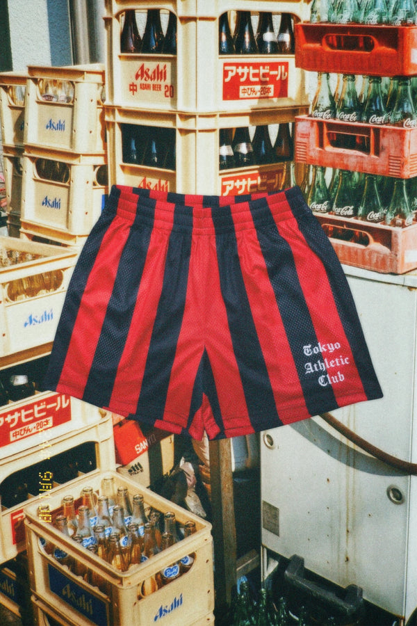 Broad Stripe Mesh Shorts (Black & Red)