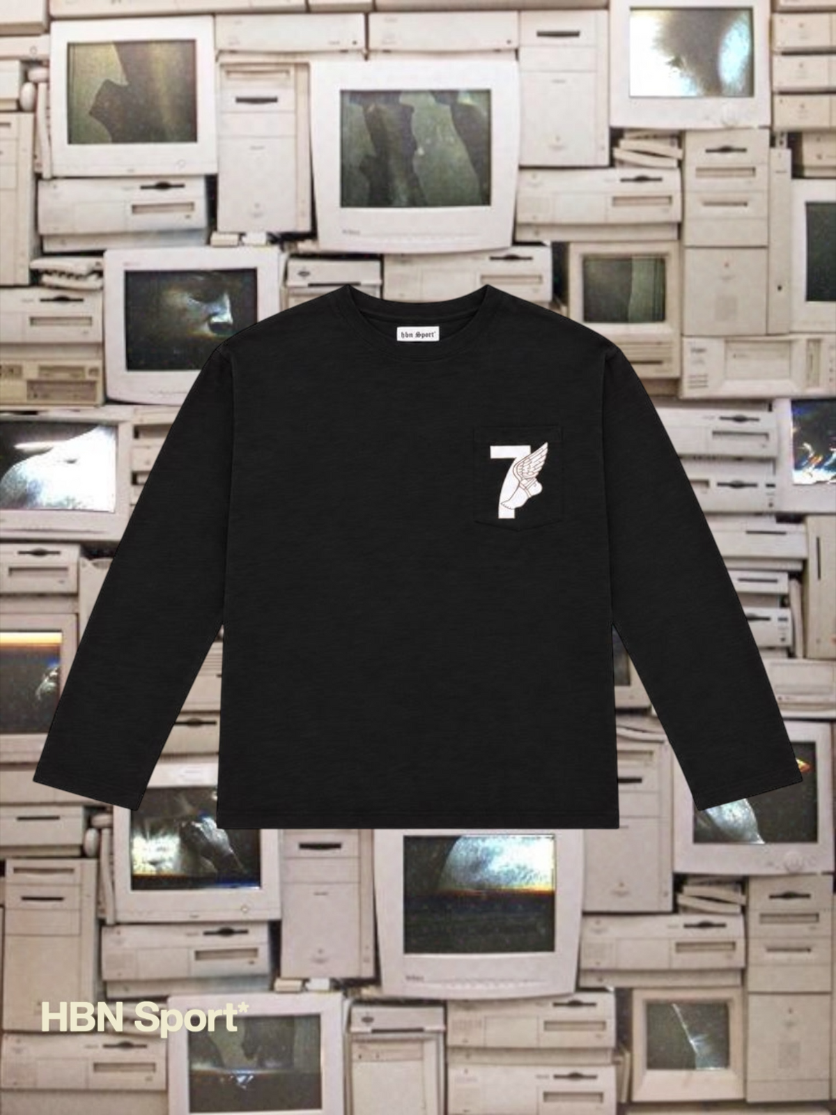 Winged foot slub cotton long by sleeve tee (black)