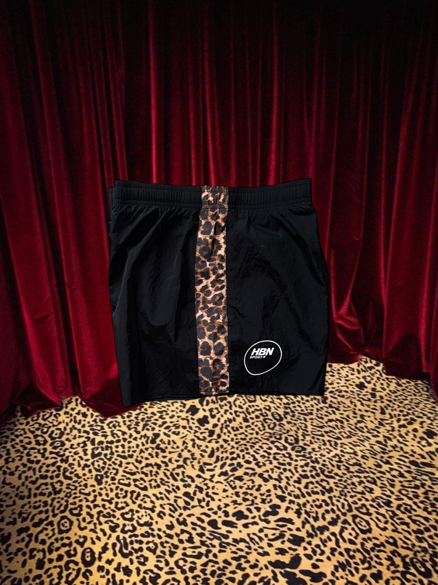 *PRE ORDER* HBN Sport* Black Nylon Leopard stripe shorts